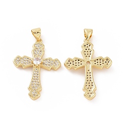 Золотой Латунные микро проложить кубического циркония подвески, без кадмия и без свинца, религия крест прелести, золотые, 33x20x3 мм, отверстие : 5x3 мм