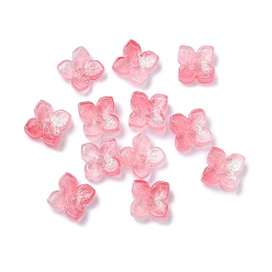 Светло-Вишневый Окрашенные и нагретые стеклянные колпачки для бусин, 4-лепестков цветка, светло-вишневый, 10x10x3.5 мм, отверстие : 1.4 мм