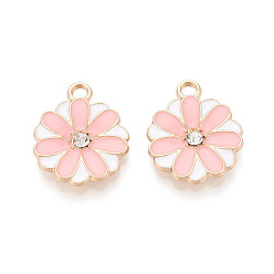Pink Подвески из сплава с гальваническим покрытием, стразами и эмалью., , золотые, без кадмия, без никеля и без свинца, розовые, 20.5x17x2.5~3 мм, отверстие : 3 мм