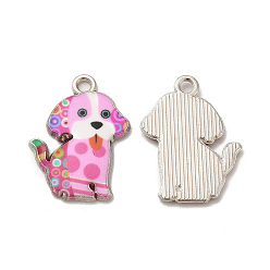 Pink Панданы из сплава эмали, без свинца и без кадмия, платина, собачий шарм, розовые, 21.5x16x2 мм, отверстие : 1.8 мм