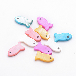 (52) Непрозрачная лаванда Естественных пресноводных стеклянные бусы, окрашенные, рыба, разноцветные, 15~16x8~9x2.5 мм, отверстие : 1 мм