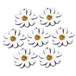 Blanc Pendentifs en tilleul imprimé, retour couleur aléatoire, une marguerite, blanc, 34x37x3mm, Trou: 1.6mm