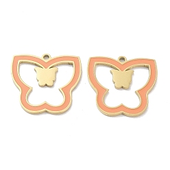 Сэнди Коричневый Ионное покрытие (ip) 304 подвески из нержавеющей стали, с эмалью, очарование бабочки, золотые, песчаный коричневый, 20x21.5x1.5 мм, отверстие : 1.6 мм