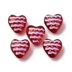 Лиловый Стеклянные эмалевые бусины, бусины ручной работы, сердце с волной, сирень, 13.5~14x14x8.5 мм, отверстие : 1.2 мм