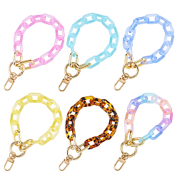 Color mezclado 6 piezas 6 colores correas de pulsera de cadena de cable de acrílico transparente, con cierres giratorios, accesorios de bolso, color mezclado, 310 mm, 1 pc / color