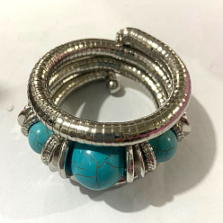 Темно-бирюзовый Женские браслеты с круглыми бусинами из сплава, железа и смолы, темные бирюзовый, внутренний диаметр: 2-1/8 дюйм (5.5 см)