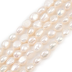 Античный Белый Нити из натурального культивированного пресноводного жемчуга, двух сторон полированной, класс 5, старинный белый, 6~7 мм, отверстие : 0.6 мм, около 44~45 шт / нитка, 13.39''~13.58'' (34~34.5 см)