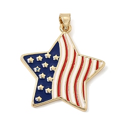 Star Independence Day Brass Enamel Pendants, Rack Plating, Long-Lasting Plated, Cadmium Free & Lead Free, Real 18K Gold Plated, Star Charms, 30x28x2mm, Hole: 4x3mm