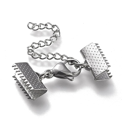 Нержавеющая Сталь Цвет Устойчив к потускнению 304 удлинитель цепи из нержавеющей стали, с застежками-клешнями и обжимными лентами, цвет нержавеющей стали, 36 мм длиной, Лента заканчивается: 15x8.5 mm