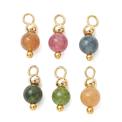 (52) Непрозрачная лаванда Подвески из окрашенного натурального зеленого нефрита, имитирующего турмалин., круглые подвески, с медными петлями, золотые, разноцветные, 11~11.5x4.5 мм, отверстие : 2 мм