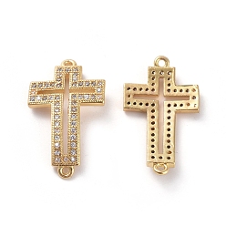 Golden Brass Micro Pave Cubic Zirconia Links connectors, Cross, Clear, Golden, 23.5x13.5x2mm, Hole: 1mm