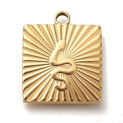 Настоящее золото 18K Ионное покрытие (ip) 304 подвески из нержавеющей стали, квадрат с подвеской в виде змеи, реальный 18 k позолоченный, 22x18.5x2.3 мм, отверстие : 2.5 мм