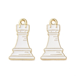 Белый Подвески из эмали и сплава, настольные игры для взрослых/шахматные брелоки, золотые, белые, 22x13x1 мм, отверстие : 1.6 мм
