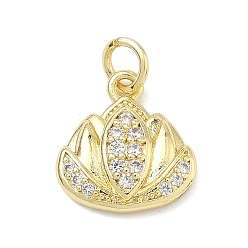 Прозрачный Латунные микро проложить кубического циркония подвески, золотые, цветок лотоса прелести, с целью перехода в кольце, прозрачные, 13x12.5x3.5 мм, Перейти кольцо: 5x1 мм, внутренний диаметр: 3 мм