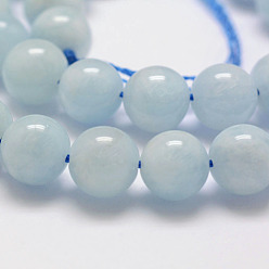 Aquamarine Natural Aquamarine Bead Strands, Round, 10mm, Hole: 1mm, about 39pcs/strand, 16 inch