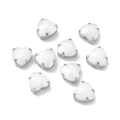 Белый Алебастр Сердце пришить стразами, Тайваньская черепаха с акриловыми стразами, многожильных ссылки, с латунными зубцами в платиновых тонах, белого алебастра, 10x10x7 мм, отверстие : 1 мм