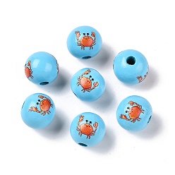 Краб Европейский бисер из натурального дерева, бусины с изображением лотоса на тему океана, бусины с большим отверстием, Небесно-голубой, краб, 16x15 мм, отверстие : 4 мм