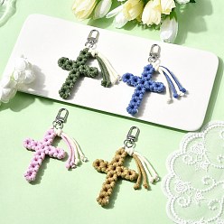 (52) Непрозрачная лаванда Хлопок подвесные украшения, с поворотными застежками сплава, крестик, платина, разноцветные, 118 мм, 4 шт / комплект