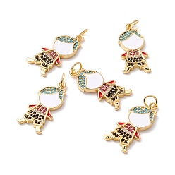 Golden Brass Micro Pave colorful Cubic Zirconia Pendants, with Jump Ring, Long-Lasting Plated, Lead Free & Cadmium Free & Nickel Free, Boy, Golden, 24x10.5x2mm, Hole: 3.5mm