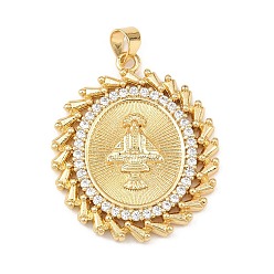 Настоящее золото 18K Латунные микро проложить кубического циркония подвески, овальные и святые амулеты, стойки покрытие, долговечный, без кадмия и без свинца, реальный 18 k позолоченный, 31.5x26.5x3 мм, отверстие : 5x4 мм