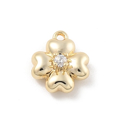 Золотой Латунные микро проложить кубического циркония подвески, без кадмия, без никеля и без свинца, амулеты с клевером любви, золотые, 10.5x9x4 мм, отверстие : 1.2 мм