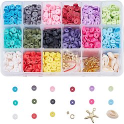 Mixed Color Handmade Polymer Clay Beads, Disc/Flat Round, Heishi Beads, Mixed Color, 6x1mm, Hole: 2mm, about 190~200pcs/compartment, 2850~3000pcs/box