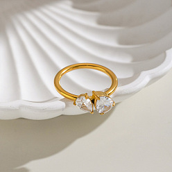 Real 18K Gold Plated 304 Stainless Steel Pave Cubic Zirconia Finger Rings for Women, Horse Eye, Real 18K Gold Plated, Real 18K Gold Plated, 9.7mm, US Size 6 1/2(16.9mm)