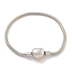 Платина 3мм латунные круглые браслеты в европейском стиле со змеиной цепочкой для изготовления ювелирных изделий, без кадмия, без никеля и без свинца, с сердечными застежками, платина, 7-1/4 дюйм (18.5 см)