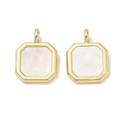 White Alloy Acrylic Pendants, Octagon Charms, Rack Plating, Cadmium Free & Nickel Free & Lead Free, Golden, White, 17.5x13x2~5mm, Hole: 3mm