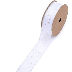 Белый 20 ленты из органзы с серебряным тиснением в виде звезды, аксессуары для одежды, подарочная упаковка, белые, 1 дюйм (25 мм), 20 ярдов / ролл