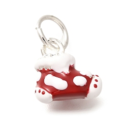 Shoes Рождественская тематика латунные эмалевые подвески, с целью перехода в кольце, стойки покрытие, без свинца и без кадмия, платина, обуви, 12x12x7.5 мм, отверстие : 5.5 мм