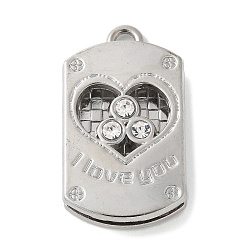 Сердце Подвески из сплава и страза, платина, сердце, 34x18.5x6.5 мм, отверстие : 2.5 мм