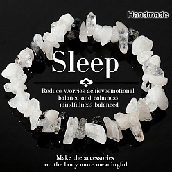 Tourmalinated Quartz Natural Tourmalinated Quartz Chip Beaded Stretch Bracelets, 6.89 inch(17.5cm)