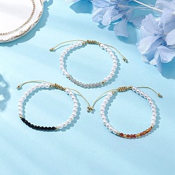 Смешанные камни 3шт. браслеты из плетеных бусин из натурального агата, с регулируемой нейлоновой нитью, абс пластиковая жемчужина, внутренний диаметр: 2-1/4~3-1/8 дюйм (5.6~8 см)