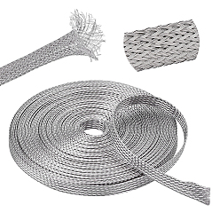 Stainless Steel Color 304 Stainless Steel Wire Braided Strap, Flat, Stainless Steel Color, 7~8x0.5mm