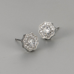 Прозрачный Серьги-гвоздики из латуни с прозрачными кубическими циркониями ко Дню святого Валентина, цветок, платина, прозрачные, 8x8 мм