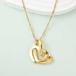 Сердце 304 ожерелья с подвесками из нержавеющей стали для женщин, реальный 18 k позолоченный, сердце, 22.17 дюйм (56.3 см)