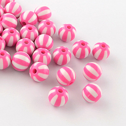 Темно-Розовый Полоса непрозрачные акриловые шарики, круглые, темно-розовыми, 19~20x18 мм, Отверстие : 3 мм , около 116 шт / 500 г