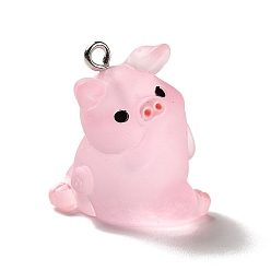 Бледно-Розовый Подвески из полупрозрачной смолы, свинья очарование, с фурнитурой железной платинового оттенка, розовый жемчуг, 24x22x16 мм, отверстие : 2 мм