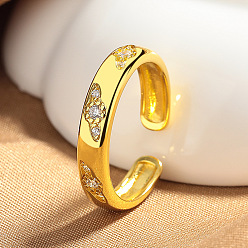 Золотой Латунные микропаве кубические цирконии манжеты открытые кольца для женщин, золотые, 15~20 мм