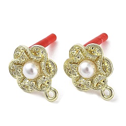 Золотой Серьги-гвоздики из сплава с цветочным покрытием для стойки, с имитацией жемчуга из АБС-пластика, горизонтальными петлями и штифтом из нержавеющей стали., без кадмия, без никеля и без свинца, золотые, 304 мм, отверстие : 18x13.5 мм, штифты : 1.5 мм