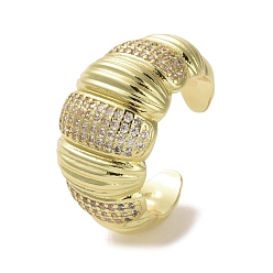 Real 16K Gold Plated Brass Micro Pave Cubic Zirconia Open Cuff Ring, Cadmium Free & Lead Free, Real 16K Gold Plated, US Size 8 1/2(18.5mm)
