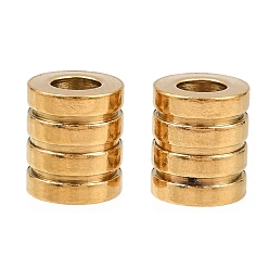 Настоящее золото 18K 201 из нержавеющей стали бусы, рифленая колонна, ионное покрытие (ip), реальный 18 k позолоченный, 8x7 мм, отверстие : 3.5 мм