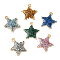 Mixed Color Eco-friendly Alloy Enamel Pendants, with Glitter Powder, Star Charm, Mixed Color, 20x18x2.5mm, Hole: 1.5mm