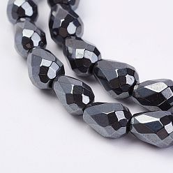 Non-magnetic Hematite Non-magnetic Synthetic Hematite Beads Strands, teardrop, Faceted, 9x6mm, Hole: 1mm, about 46pcs/strand, 15.9 inch