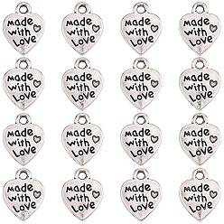 Античное Серебро 100Шармы из сплава в тибетском стиле, сердце с словом Сделано с любовью, на день Святого Валентина, античное серебро, 12.5x10x2 мм, отверстие : 2 мм