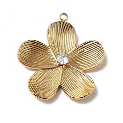 Золотой 304 из нержавеющей стали горный хрусталь подвески, цветок, золотые, 29x27x5 мм, отверстие : 2 мм