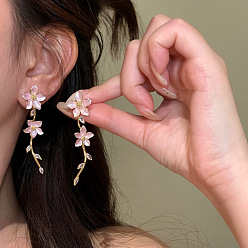 Pink Серьги-подвески в виде цветка из сплава, покрытого запеченной краской, со стразами, для женщин., розовые, 60 мм