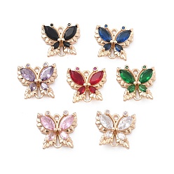 (52) Непрозрачная лаванда Подвески для соединителей из латуни и стекла, без никеля , ссылки бабочки, реальный 18 k позолоченный, разноцветные, 16x16x3.5 мм, отверстие : 1.5~1.6 мм