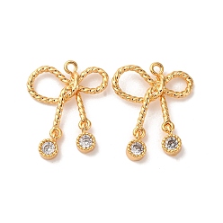 Настоящее золото 18K Латунные микро проложить кубического циркония подвески, бантом, долговечный, без никеля , реальный 18 k позолоченный, 21.5x17x3.5 мм, отверстие : 1.4 мм